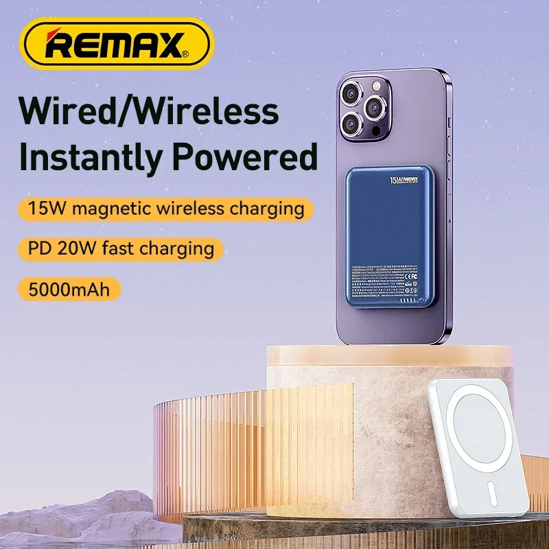 

Remax Power Bank RPP-509 Магнитный Power Bank MacSafe Wireless 5000 мАч PD 20 Вт QC 18 Вт Быстрое зарядное устройство Портативное мини