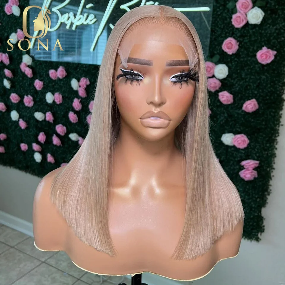 613 Ash Blonde Straight Bob Human Hair Wig Khaki Color Honey Blonde 13x4 Transparent Lace Frontal Wigs For Women Preplucked