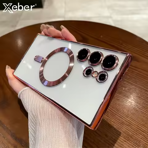 Thin Clear For Magsafe Phone Case For Samsung S25 S24 Ultra S23 FE Note 20 S21 S20 S22 10 Plus Plating Bumper Protective Cover