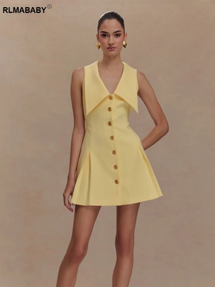 RLMABABY เซ็กซี่ Turn-Down คอ A-Line มินิชุดผู้หญิง Elegant Single-Breasted ปุ่มสั้น Slim ชุด