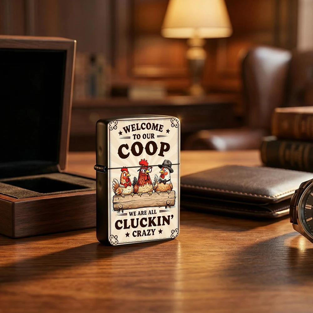 Vintage Flip Top Lighter lighters vintage Welcome To Our Coop Funny Chicken Retro Farm Text Art Print lighters for smokers