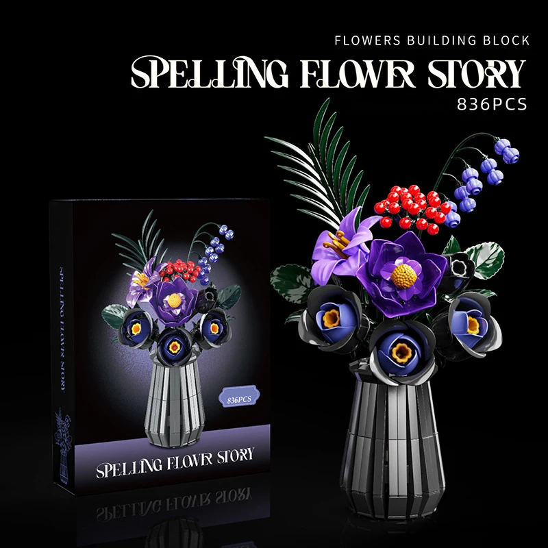 

Creative Black Rose Eternal Flower Vase Building Blocks DIY Flowers Ornament Home Decoration MOC Bricks Toys For Girlfriend Gift
