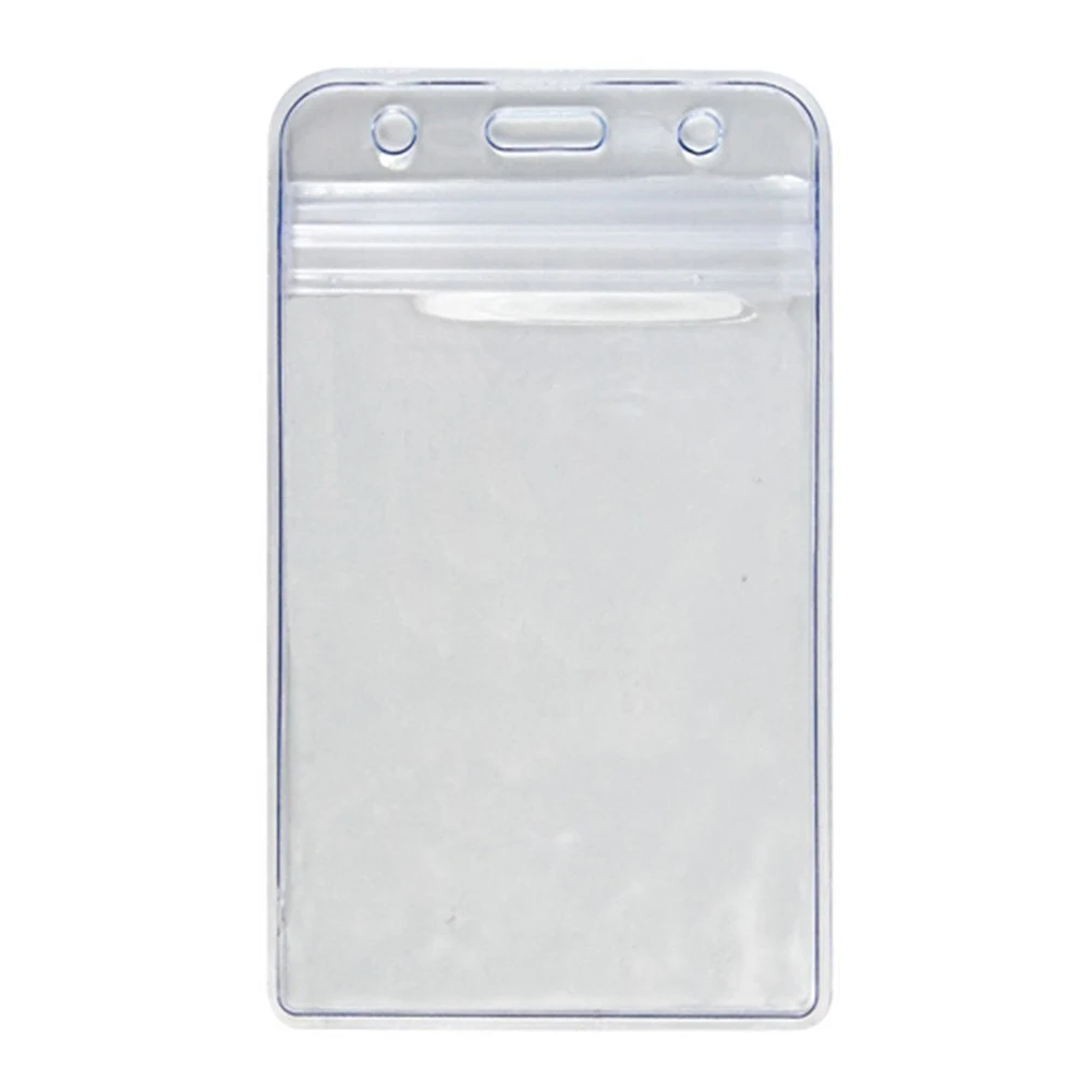 

100pcs Waterproof Card Holder ID Badge Name Tag Holders Work Permit Student Lightweight Slot Chain Hole Scratch
