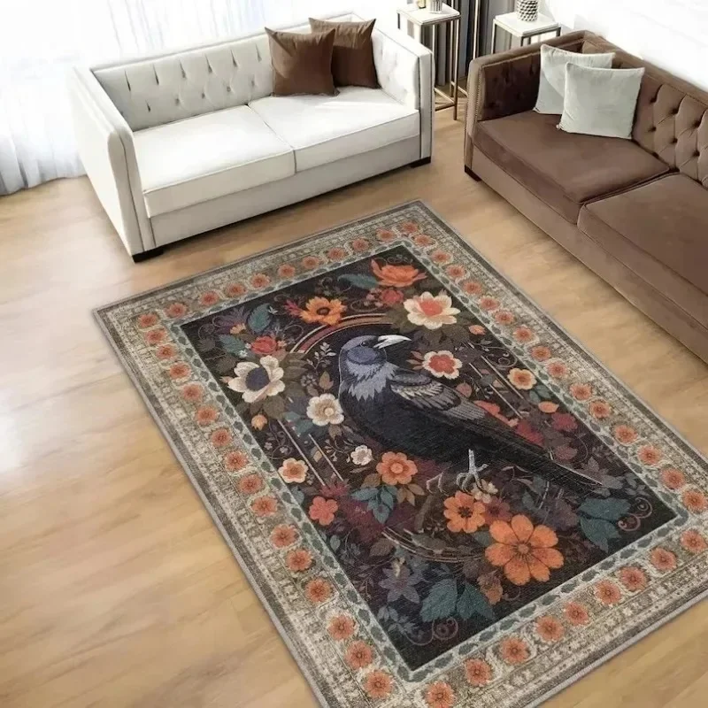 

Raven Rug Goth Room Decor Vintage Look Crow in Flowers Rugs Dark Academia Home Decor Modern Carpet Witchy Room Decor Vintage Rug