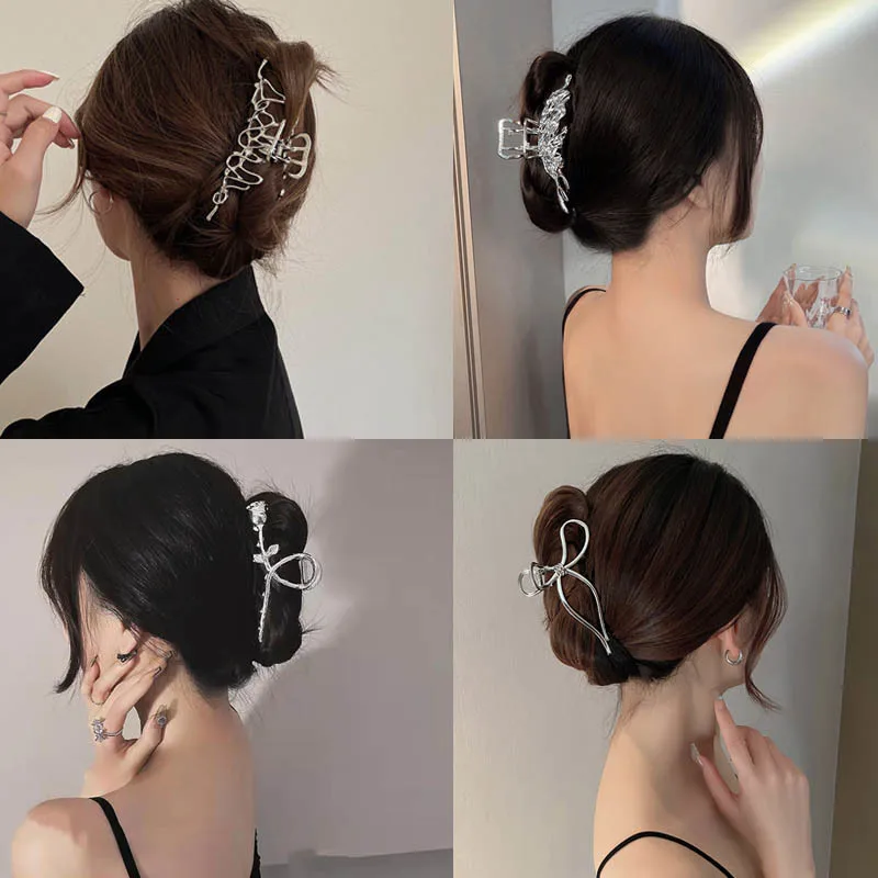 Luksusowy metalowy pazur do włosów dla kobiet i dziewcząt Geometryczny krab do włosów Kobiecy klips do włosów Vintage Bowknot Fashion Akcesoria do włosów
