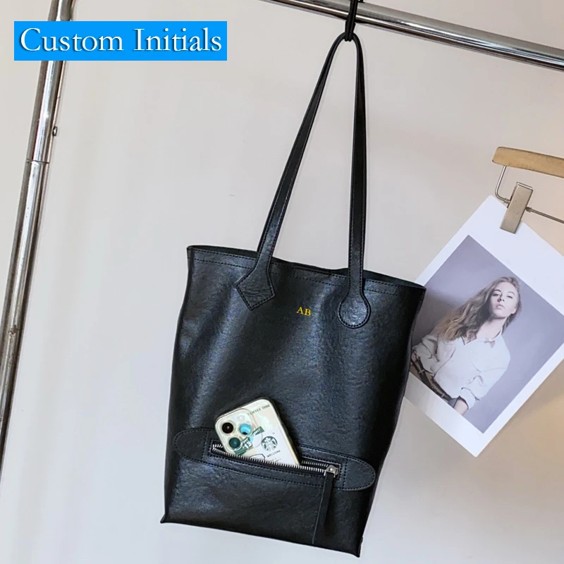 

Custom Initials Leather Bucket Bags For Women Luxury Designer Handbags And Purses 2026 New In Vintage Cowhide Underarm Shoulder