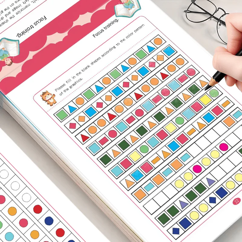 Cahier d'activités de jeux de puzzle variés 32 pages Entraînement à l'attention visuelle pour enfants Labyrinthe Chercher et trouver Jeu de concentration Livre d'activités cérébrales