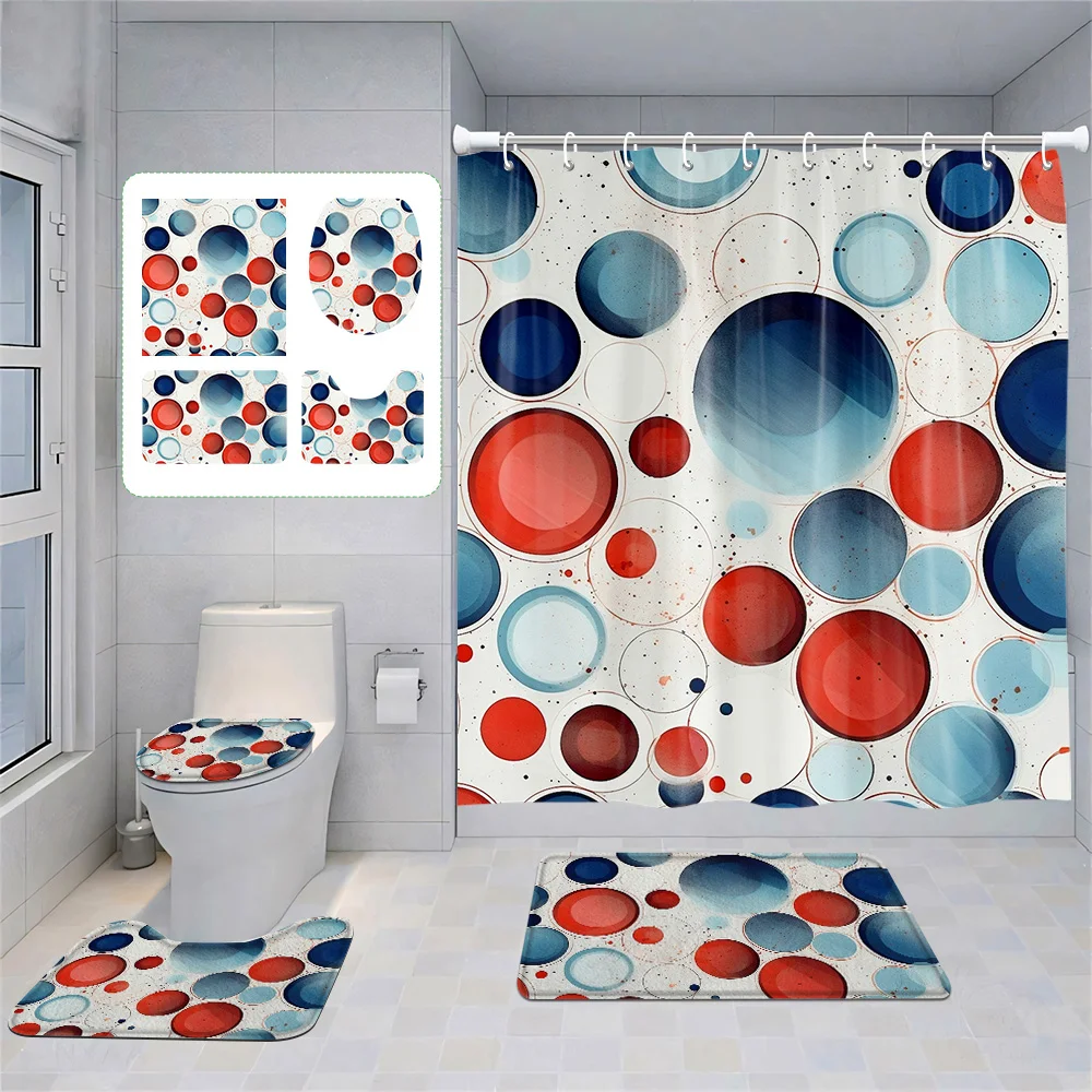 

Morandi Ins Style Abstract Geometric Pattern Printed Bathroom Shower Curtain Non-Slip Mat Toilet Mat Four-Piece Set