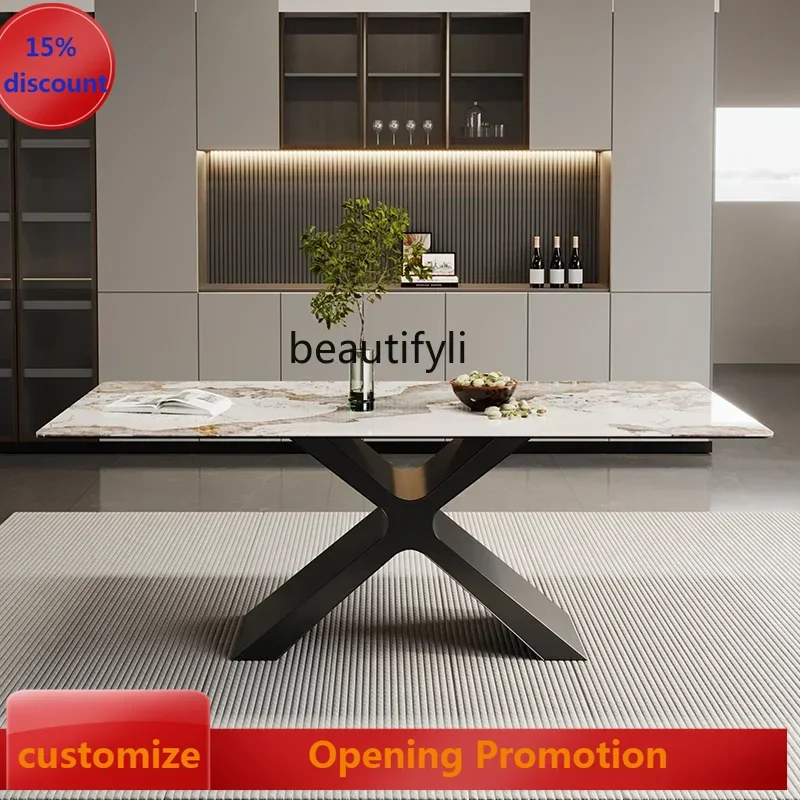 ss7486 Italian minimalist island rock slab dining table imported 3mm composite glass dining table and chair combination New Ligh