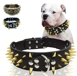 Leather Spike Dog Collar for Medium and Large Dogs Adjustable Anti-Bite Collar