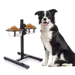 Removable Dog Raised Bowl Height Adjustable Dining Table Double Bowl Feeder