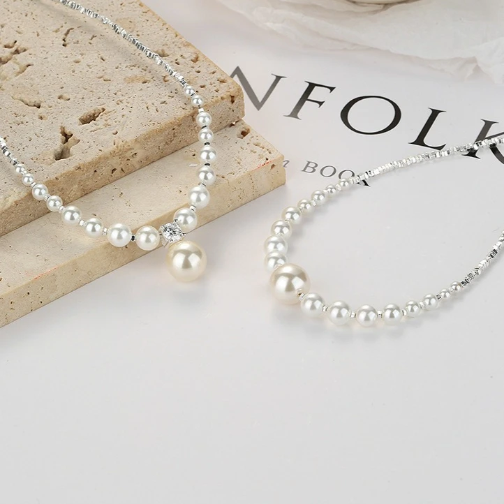 925 Sterling Silver Pearl Clavicle Necklace Luxury Fashion Jewelry Unique Elegant Silver Accessories for Women Daily Wear