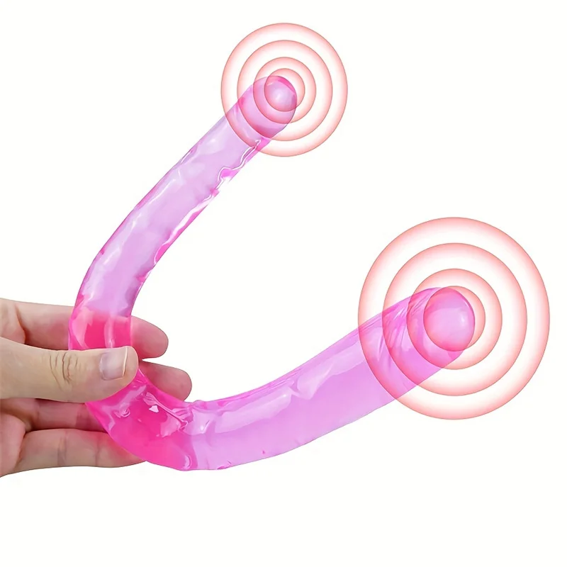 1PC Pink Soft Jelly Double dildo Vaginal Artificial Sex Toy Store Couple Female Gay Masturbator Anal Plug U-shaped view 4