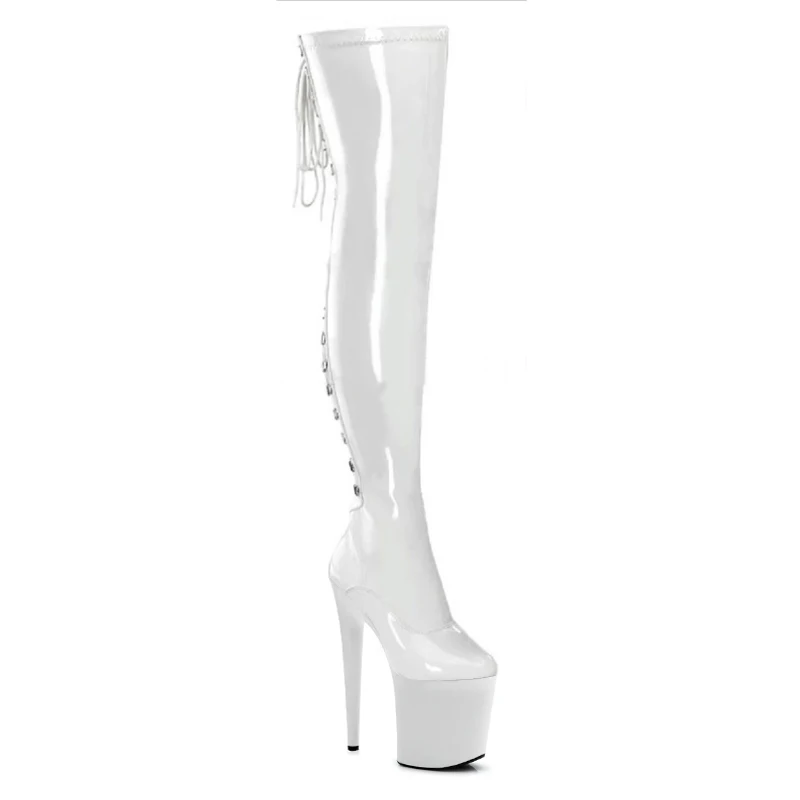 

Розовые ботинки на шнуровке на высокой платформе 20 см (8 дюймов) для танцев на пилоне, в стиле гладиаторов, экзотические, для стриптиза, готические, для кроссдрессинга, высота до колена