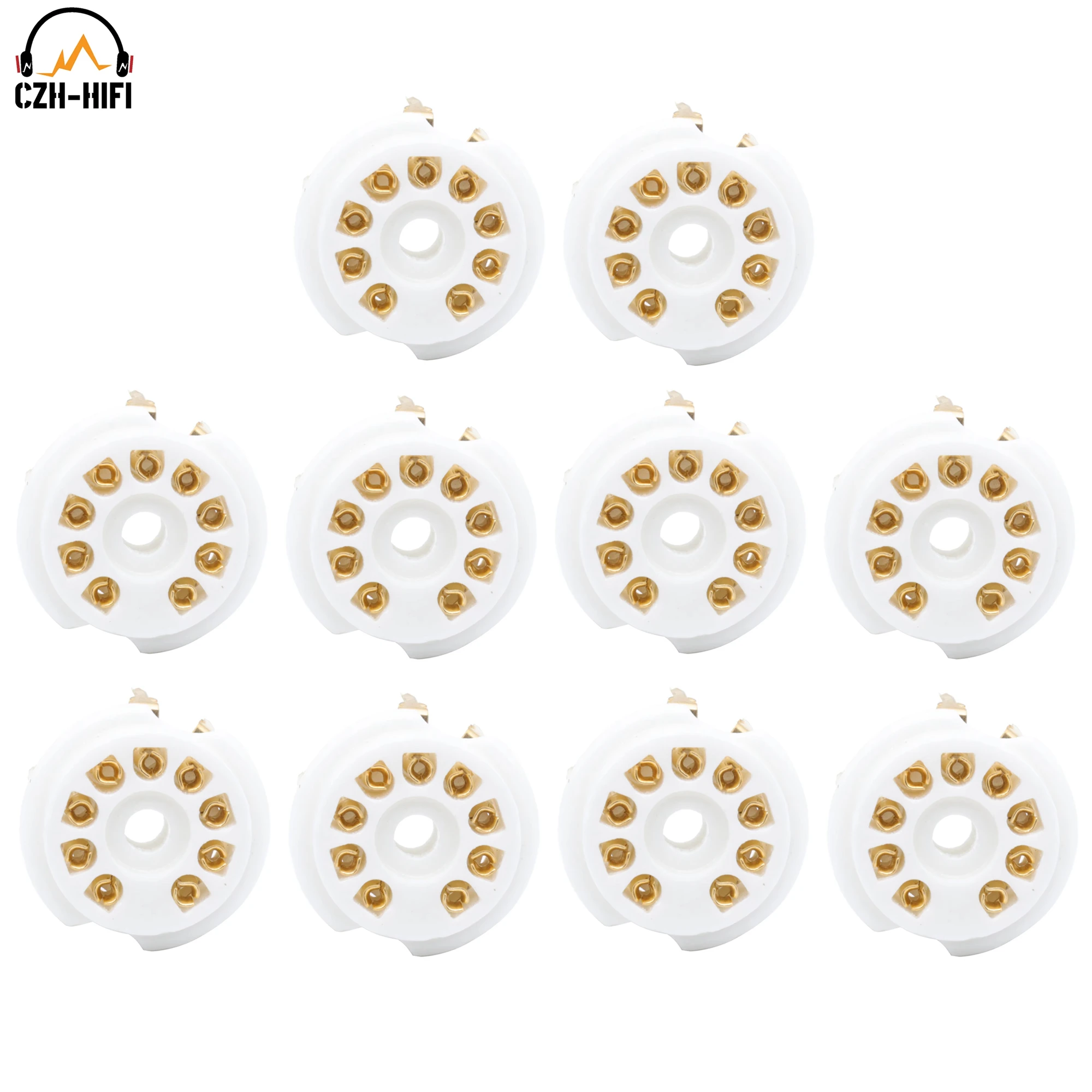 

10pcs 9pin Tube Socket B9A Ceramic Valve Base Gold/Tin Plated For 12AX7 ECC83 6DJ8 5670 6922 12AT7 12AU7 EL84 Vintage Audio DIY