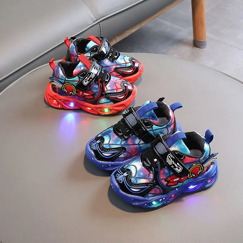 Disney dziecięce LED Cartoon Luminous sportowe ShoesSneakers chłopięce buty do biegania Baby Blue czerwone modne buty rozmiar 21-30