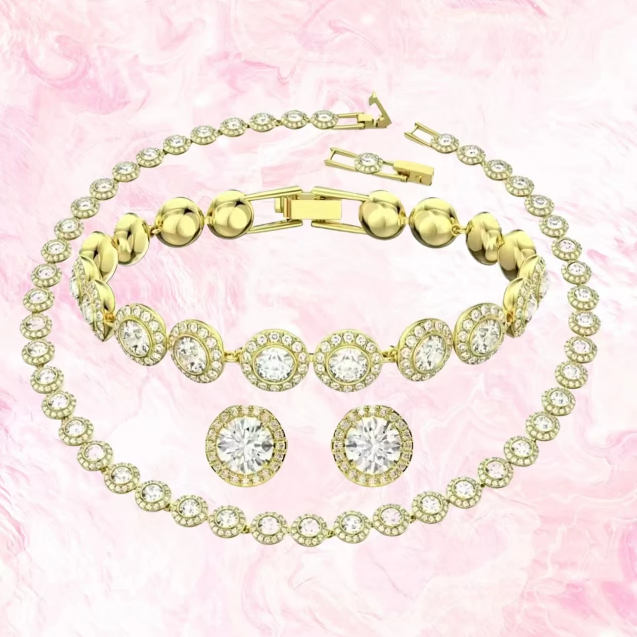 

High-quality classic zircon necklace, bracelet, and earring set, S925 silver, gift, party, couple, anniversary