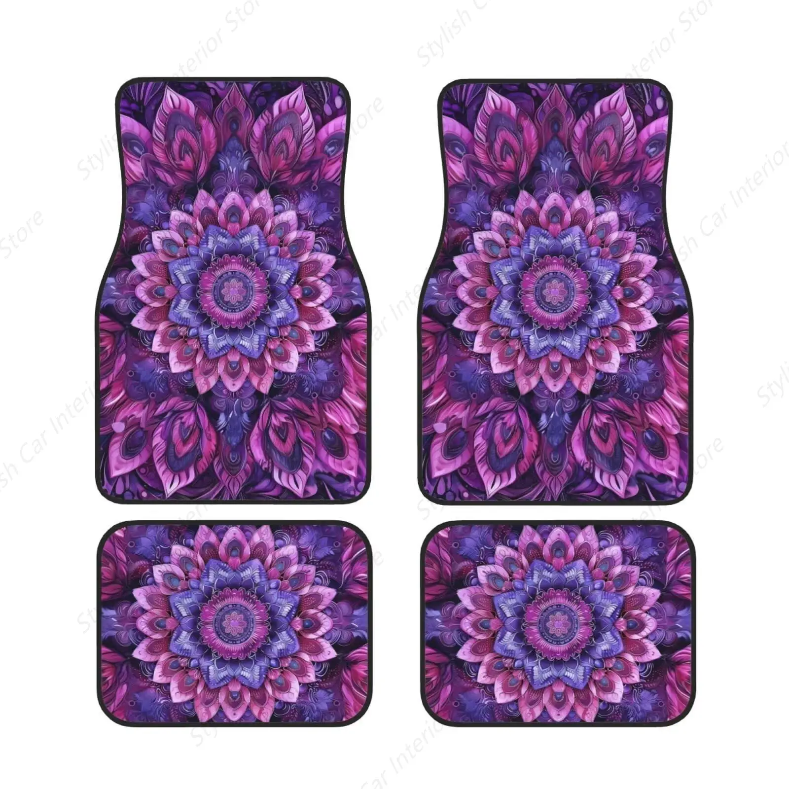 

Pink Flowers Car Floor Mats Full Set of 4 Non-Slip Auto Car Accessories Purple Floral Boho Flowers Purple Vehicle Front Rear Car