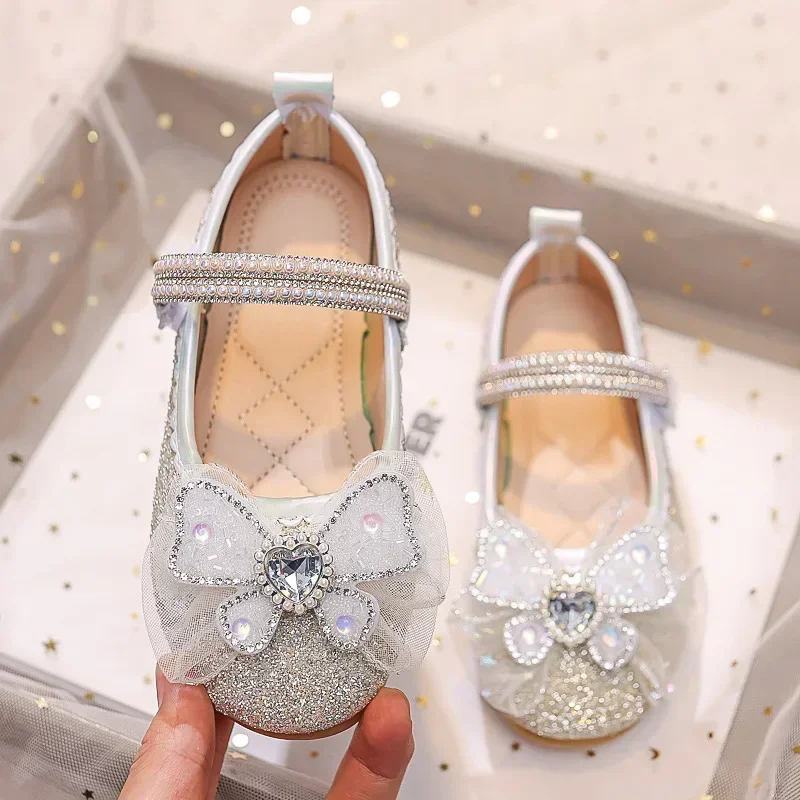 Bow Girls Baby Single Shoes 3-12 Years Old Pink Non-slip Kids Baby Shoes Children's Toddler Sandals Leather shoes