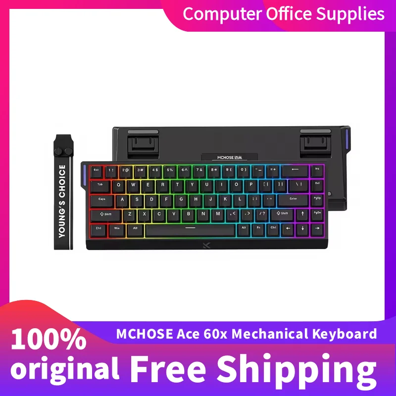 

MCHOSE Ace 60x 8 кГц Механическая клавиатура с магнитной осью Пользовательский датчик Холла 8 музыкальных ритмов RGB Проводной драйвер Игровая клавиатура