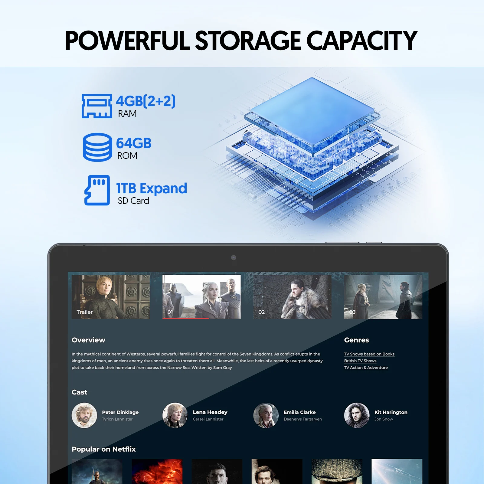 Tablet Android BAKEN de 10,1 polegadas, processador quad-core, 4 (2 + 2) GB + 64 GB, memória expansível de 1 TB (precisa ser adquirida separadamente), W