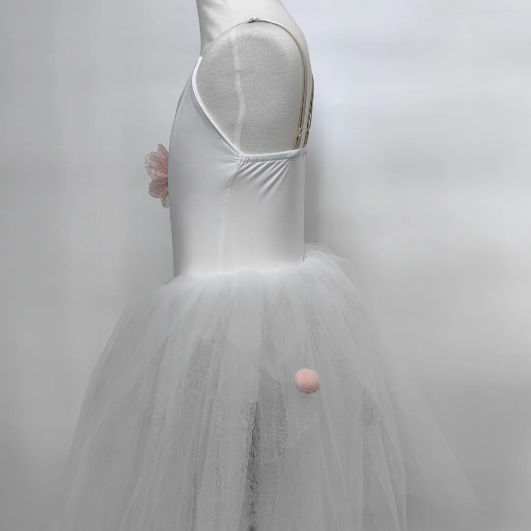 白いロングバレエドレス 女の子 大人 女性 子供 バレエドレス ロング モダンダンス衣装 スワンダンス パフォーマンス ダンスパーティードレス