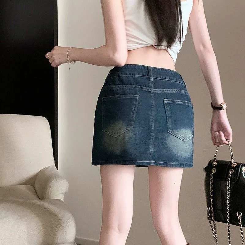 Korean Style High-Waisted Mini Skirts Women 2025 Spring Summer Vintage Blue Denim Skirt Woman New All-Match Slimming Jean Skirt