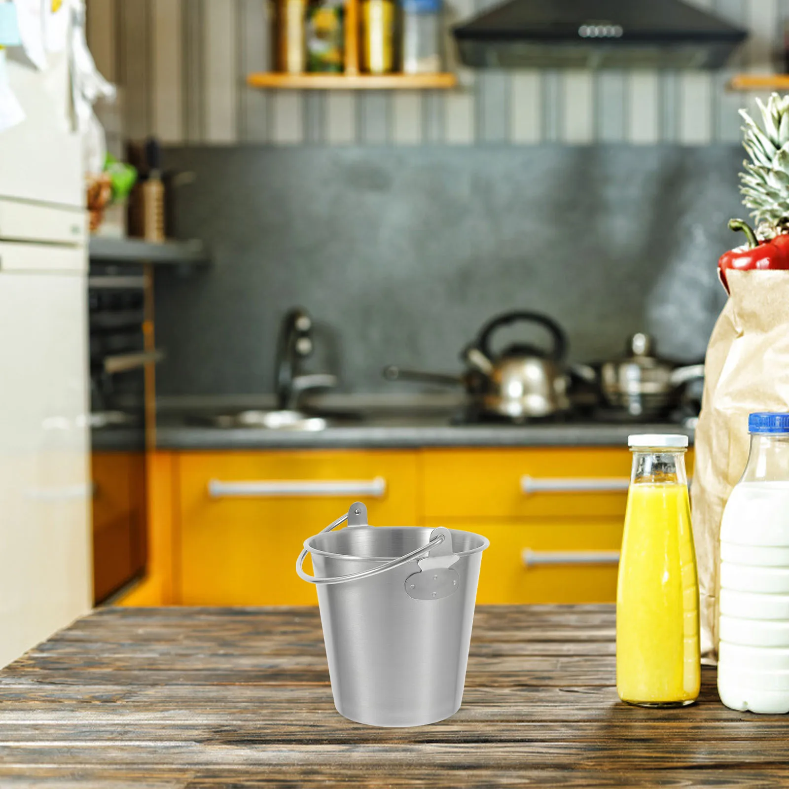 

Stainless Steel Snack Bucket Small French Fry Holder Chip Serving Bucket Portable Ice Cube Container 0.7L for Parties Picnics