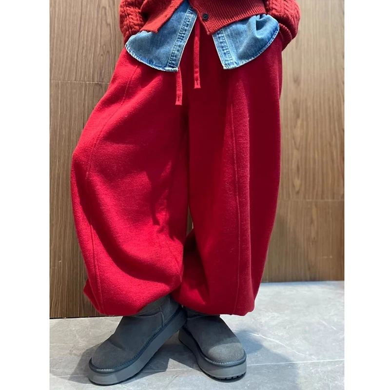 Nouveauté automne/hiver femmes chaud épaissi coton Patchwork cheville longueur pantalon décontracté ample taille élastique sarouel X149