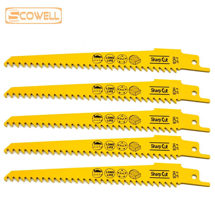 5 Pack 6Inch 6TPI Universal Shank High carbon steel Reciprocating Sabre Saw Blades Jigsaw Blades Fit For Cutting Wood Plastic