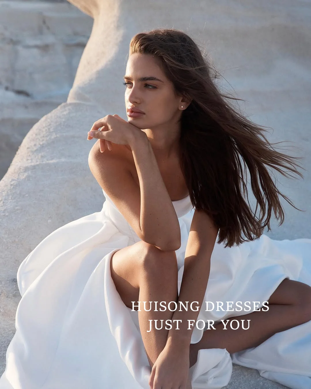 HUISONG Customized Satin Wedding Dresses Sleeveless Strapless Side Split A-Line Beach Bridal Gown vestidos de novia