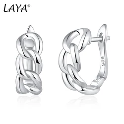 LAYA 925 Sterling Silver Cuban Chain Link Earrings For Men Women Unique Design Plain Silver Original Modern Jewelry 2022 Trend