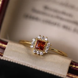 Vintage Red Zircon Geometric Ring for Women Fashion Exquisite Stainless Steel Finger Joint Ring Girls Jewelry Anniversary Gift