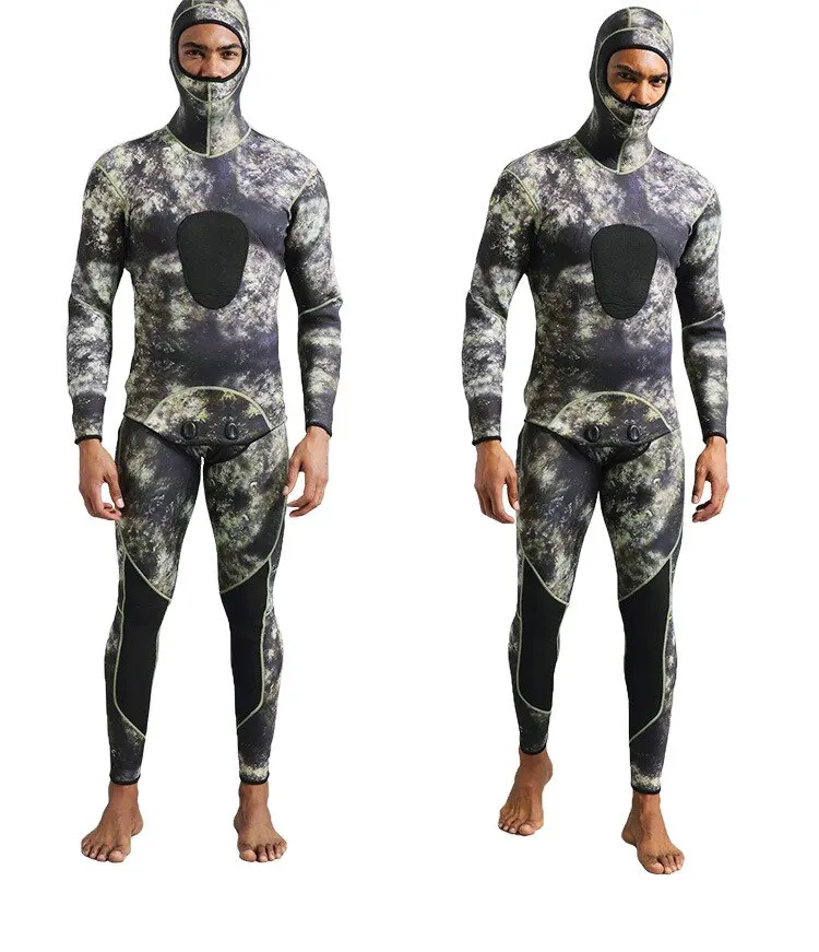 Neoprenanzug, 3 mm, Camouflage, langärmelig, mit Kapuze, 2-teilig, aus Neopren, zum Tauchen, für Herren, hält warm, Tauchanzug, Badebekleidung – Detail 8