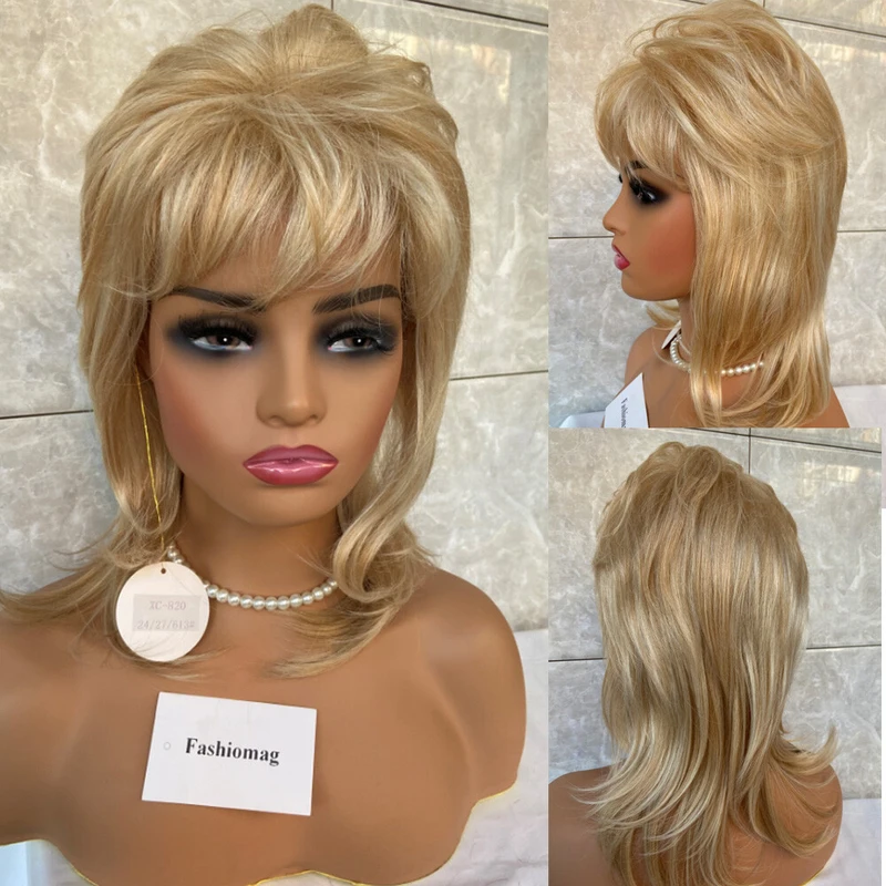 

Fluffy Wavy Blonde Mix Hair Blend Heat Ok Wigs Women Soft Natural Daily