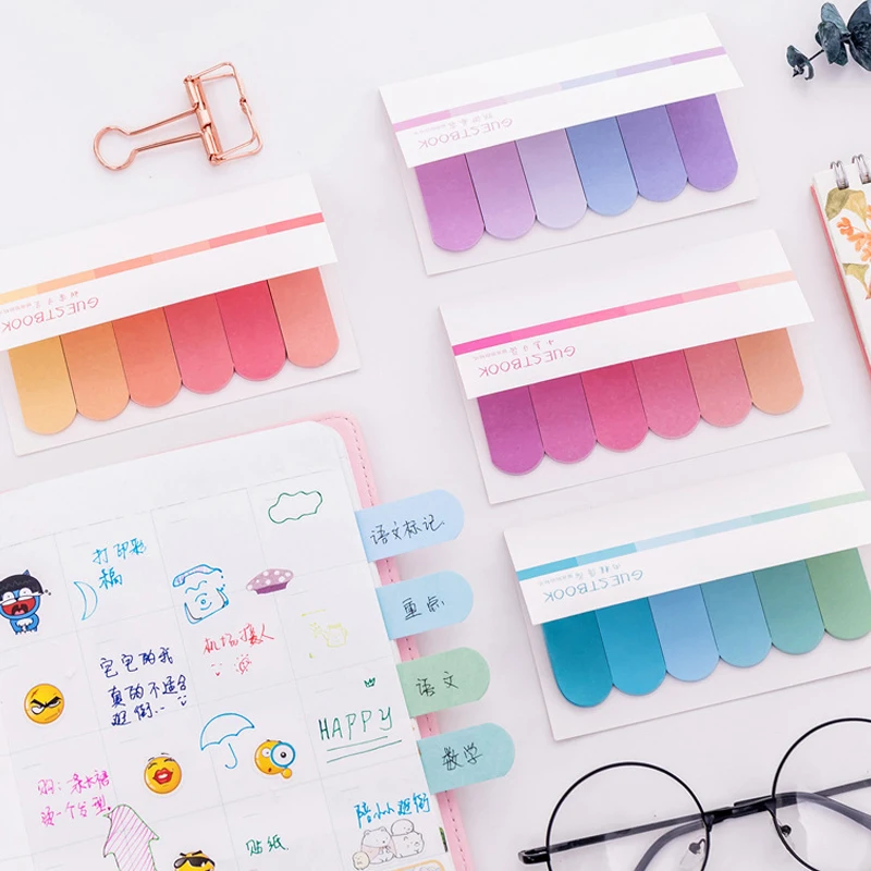 120 Sheets Index Stickers 6-color Gradient Office Learning Memo Note N Times Sticky Notes Memo Pad Cute Stationery Decoration