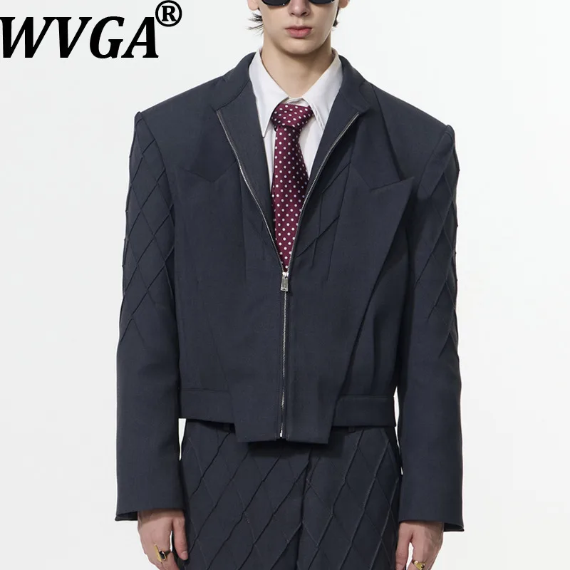 

WVGA весна осень новый мужской прилив нерегулярный отложной воротник драпированные короткие куртки нишевые шикарные повседневные прямые костюмные брюки Ins W14841