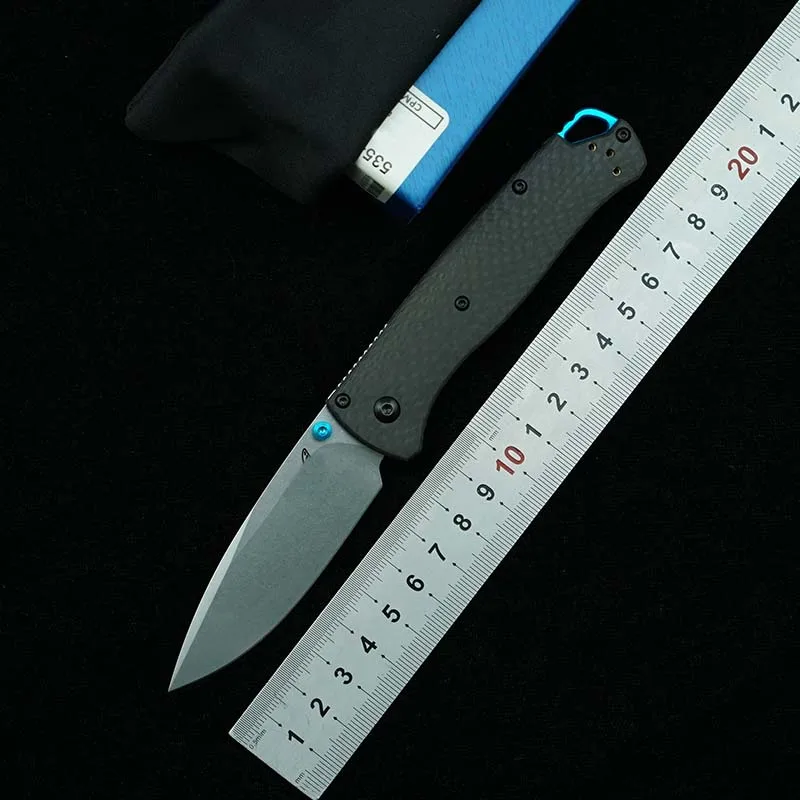 LEMIFSHE Blue Hard Box BM535-3 Folding Knife S90V Blade Carbon Fiber Handle Outdoor Camping Safari Survival Kitchen EDC Tools
