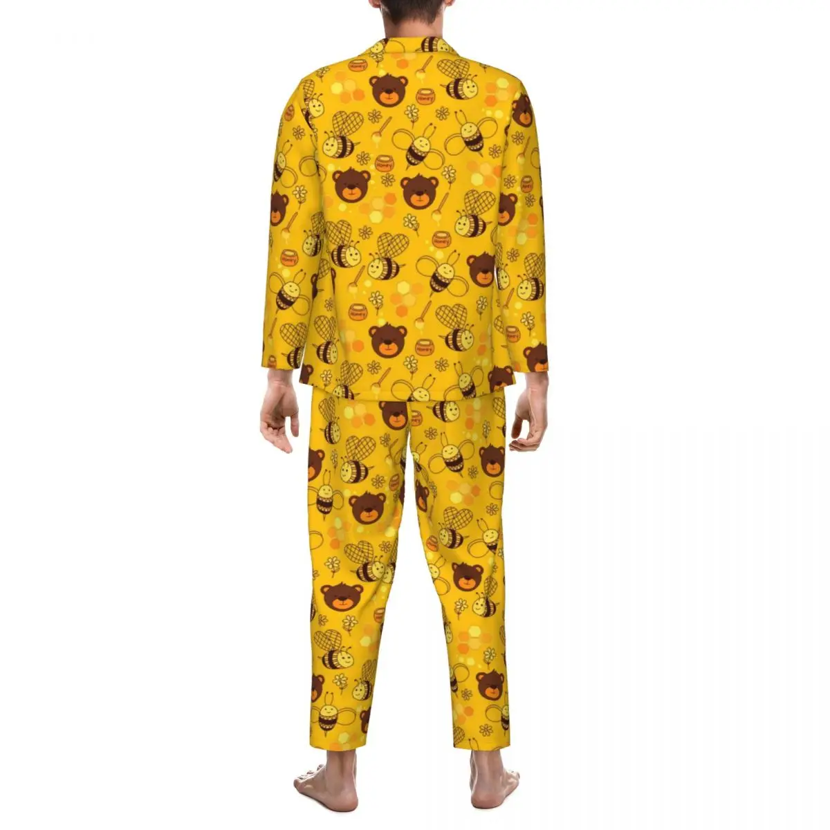 Cartoon Bees Print Pajama Sets Autumn Cute Funny Bears Soft Daily Sleepwear Couple 2 Piece Casual Oversized Graphic Home Suit