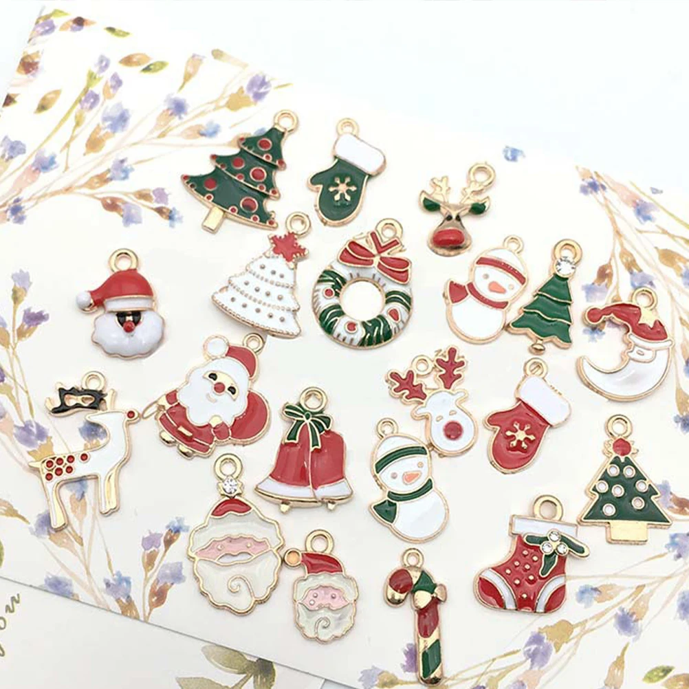 

30 Pcs Alloy Pendant Charms Small Drip Oil Christmas Jewelry Accessories for Necklace Bracelet Earrings DIY Craft Gifts