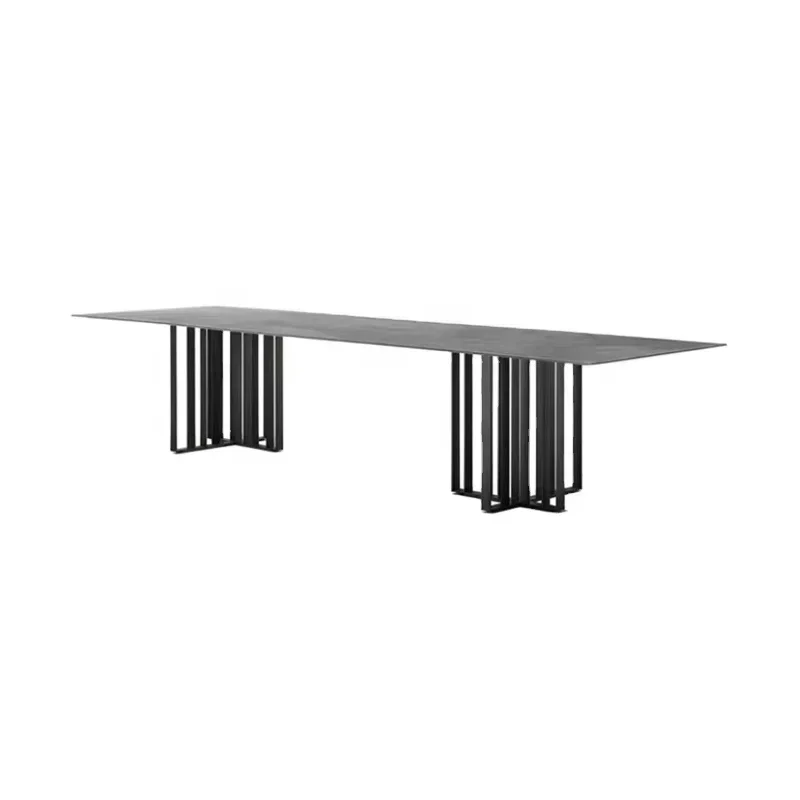 Industry Modern Interior Design white or black sintered stone top metal leg tables restaurant kitchen rectangle dining table