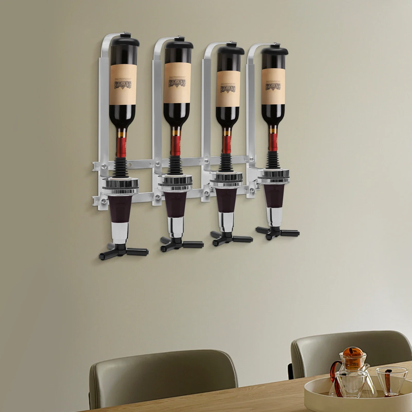 Dispensador de licor de 4 botellas, coctelera montada en la pared, soporte, dispensador de bebidas, manijas de válvula largas, divisor de Alcohol para cóctel