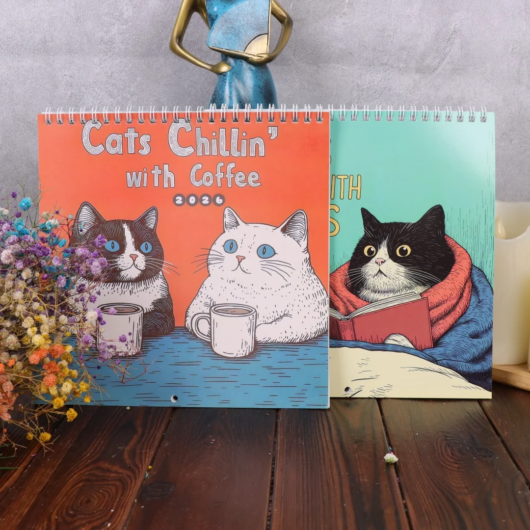 

Настенный календарь на 2026 год, ежемесячный подвесной настенный календарь с изображением кошки, ежемесячный семейный планировщик на 12 месяцев, календарь-органайзер для домашнего офиса