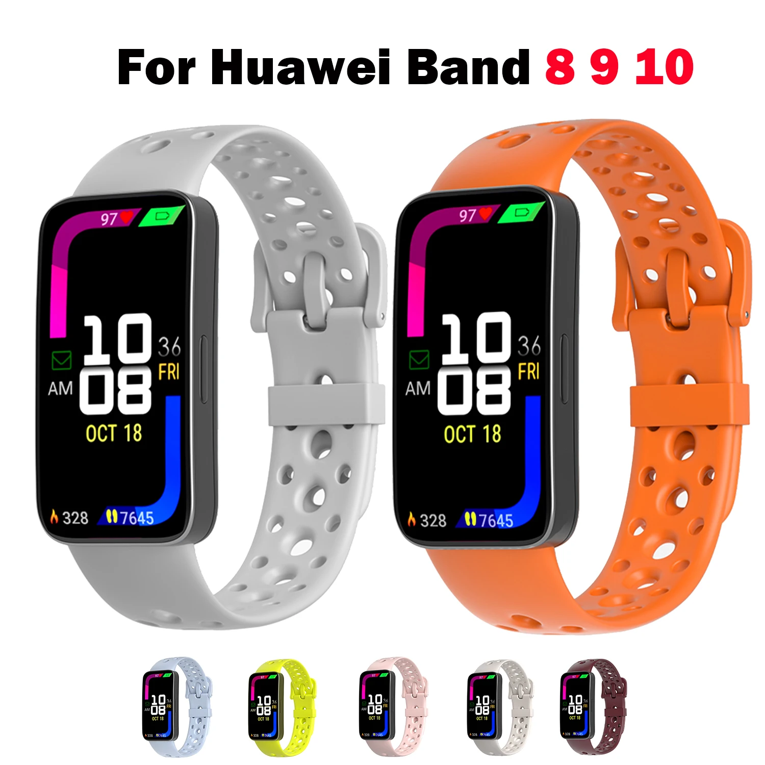 Silikonarmbänder für Huawei Band 10 9 8 Ersatz-Sportarmband Atmungsaktives Armband Correa Huawei Smart Band 9/10 Armband-Zubehör