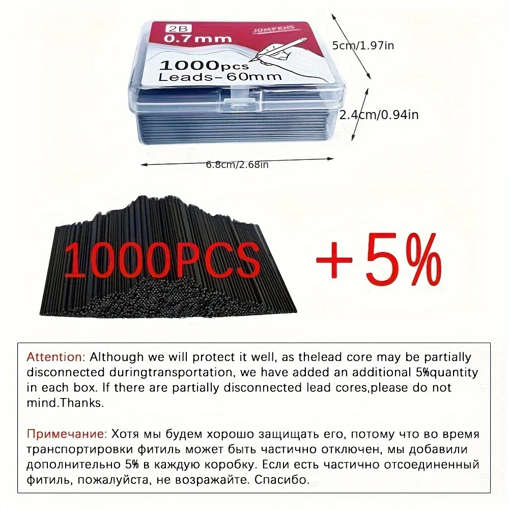 Druckbleistiftmine 0,5 0,7 0,9 mm 2B 60 mm Kunstzeichnung Automatischer Bleistift Austauschbare Minen mit 2 Tuben Briefpapier – Detail 2
