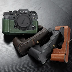 XT4 torba na aparat Handmade oryginalna prawdziwa skóra pół futerał na aparat pokrowiec na Fujifilm XT4 XT3 otwarta bateria