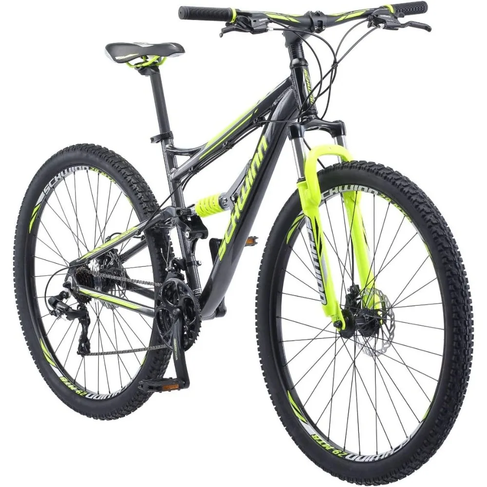 

Traxion Mens and Womens Mountain Bike, 29-Inch Wheels, 24-Speed Shifters, Full Suspension, Mechanical Disc Brakes