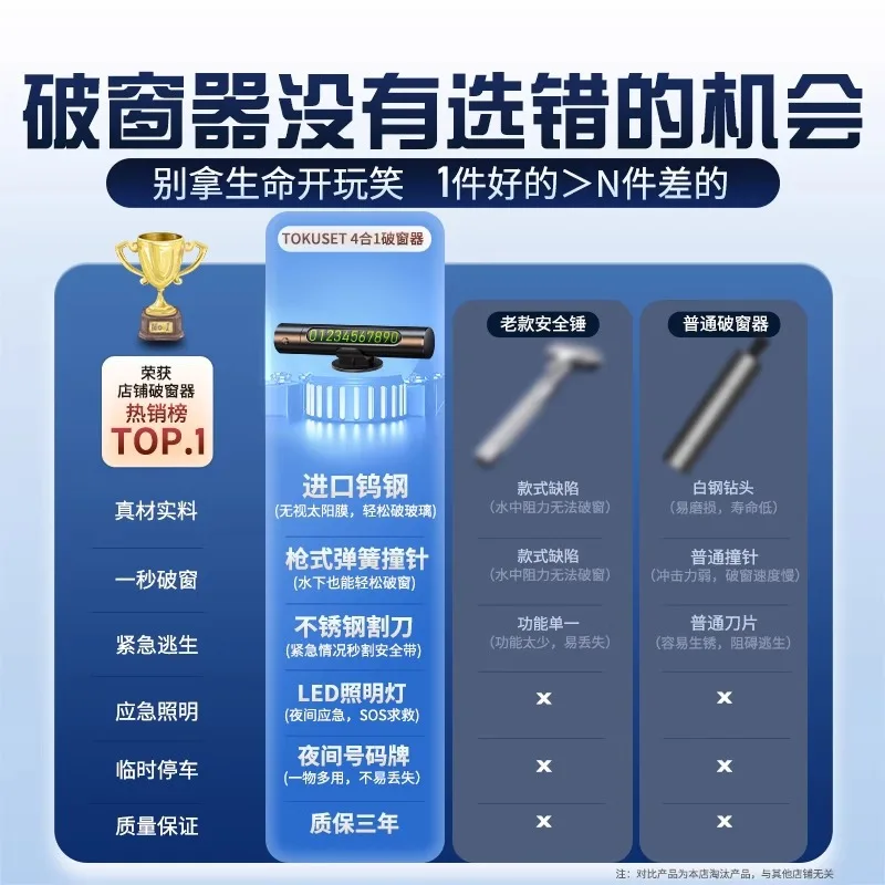 Car window breaker, life-saving safety hammer, multifunctional car escape device, car interior parking number plate glass