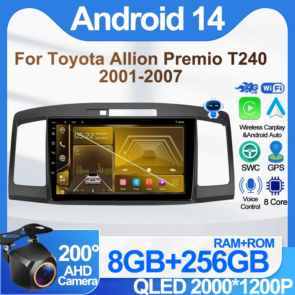 

Auto Radio For Toyota Allion Premio T240 2001-2007 GPS Navigation No 2din DVD DSP Carplay Bluetooth BT Wifi Dash Cam 8 Core