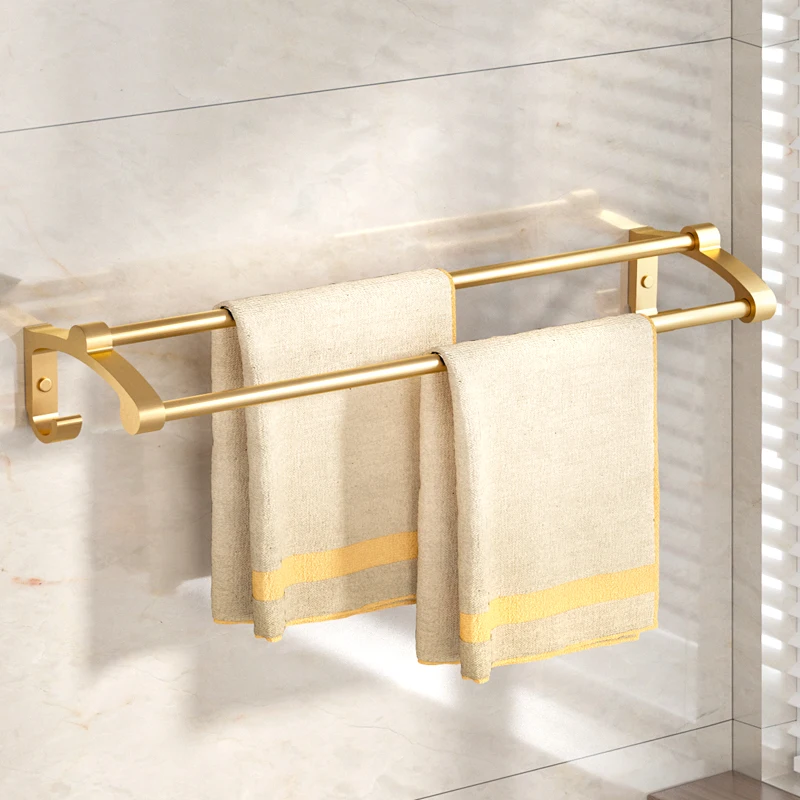 Space Aluminum Gold Towel Rack Bathroom Single Double Rod Hanger Toilet Towel Rod Bath Towel Rack Wall Hanging